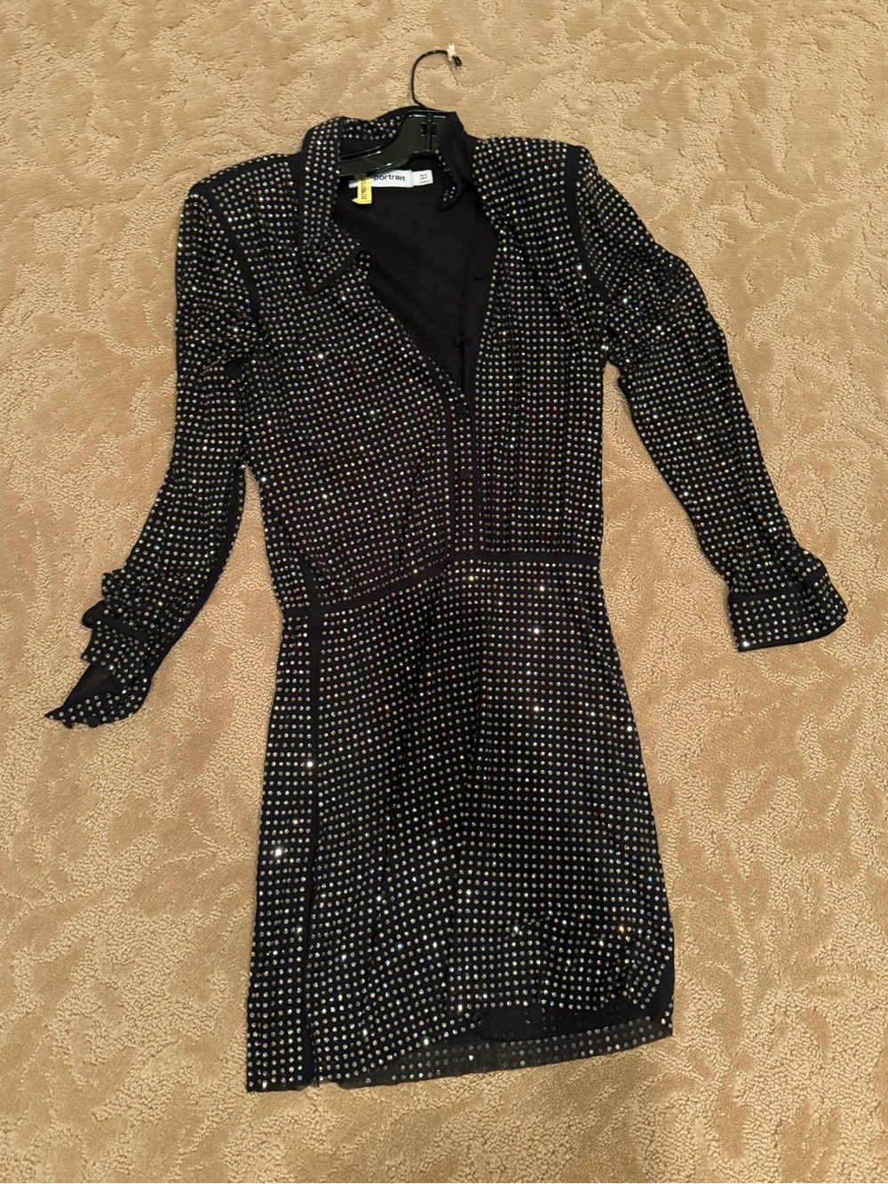 NWOT Self-Portrait size 4 black Studded Long-Sleeve Mini Dress - Elegant Evening